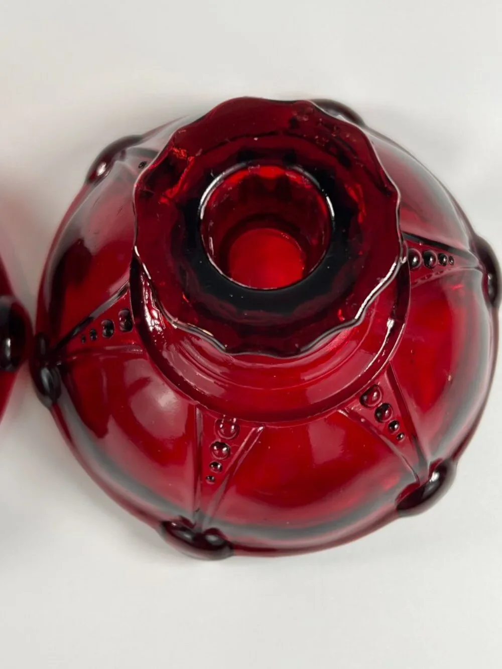 Pair Of Vintage Anchor Hocking Royal Ruby Oyster & Pearl Candle Holders